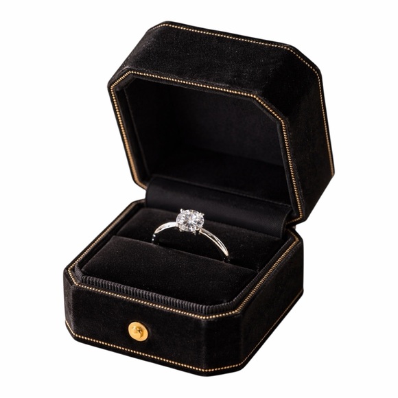 1 Carat Moissanite Solitaire Ring - 18k White Gold Plated Sterling Silver